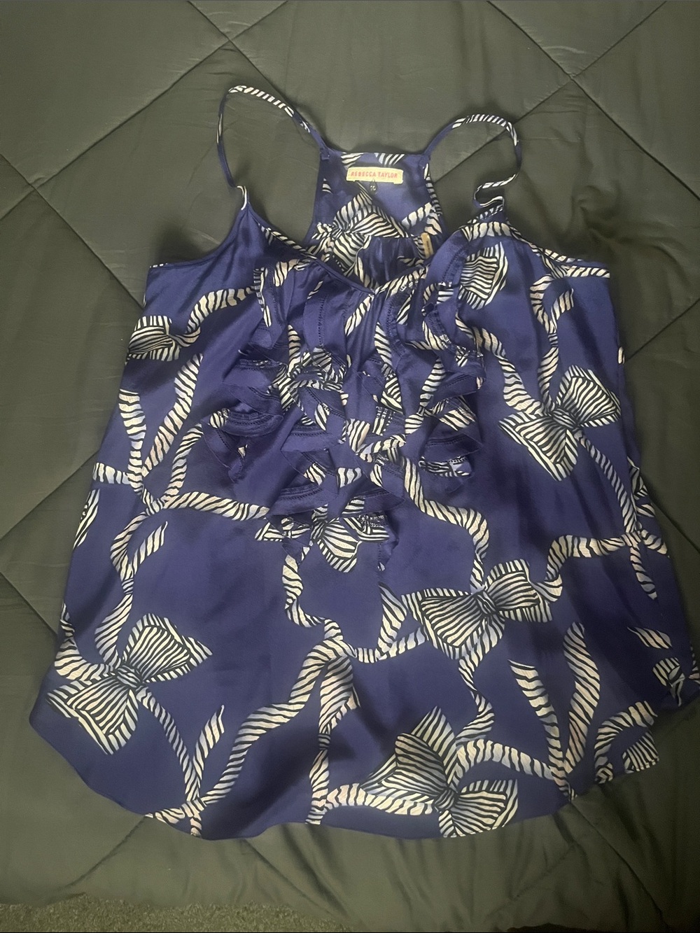 Rebecca Taylor Navy Ruffle Silk Camisole